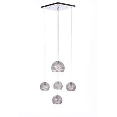 CANDIL METÁLICO CROMO GLOBO LED 5 LUCES