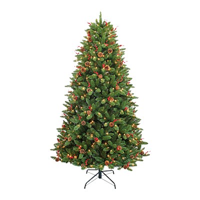 ÁRBOL NAVIDEÑO ARTIFICIAL ILUMINADO 500 LUCES CON PIÑAS Y BAYAS REDWOOD 2.13 M VERDE