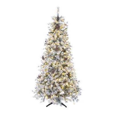 ÁRBOL NAVIDEÑO ARTIFICIAL ILUMINADO 500 LUCES CON PIÑAS LEXINGTON 2.29 M VERDE NEVADO