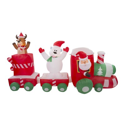 INFLABLE ILUMINADO NAVIDEÑO TREN CON SANTA CLAUS RENO Y OSO POLAR 3.50 M