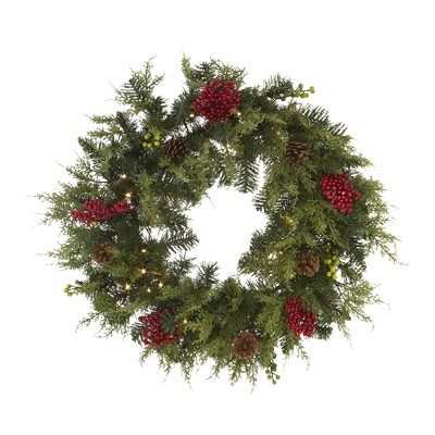 CORONA NAVIDEÑA ILUMINADA 76 CM VERDE